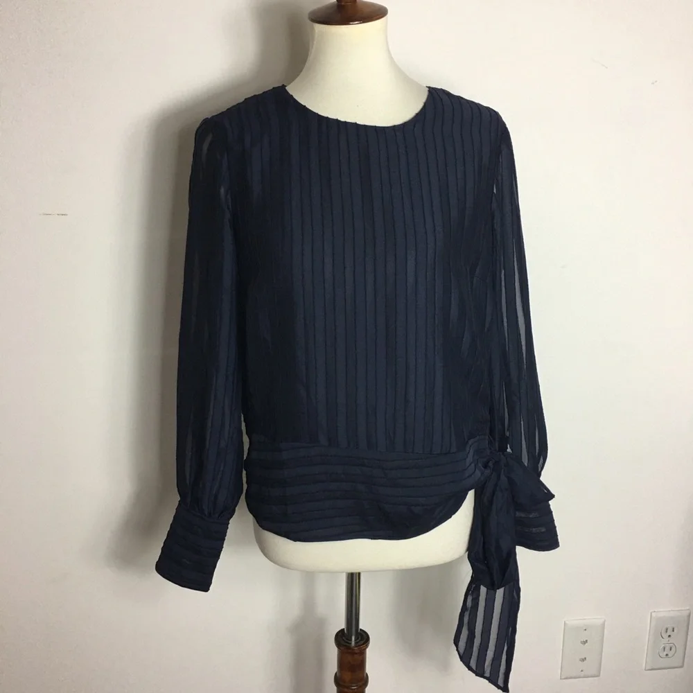 J. Crew Shadow Striped Side Tie long Sleeves Top